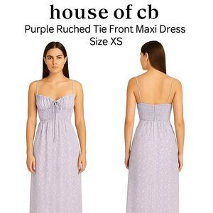 House of CB London Purple Floral Ruched Tie Front Maxi Dress Size XS